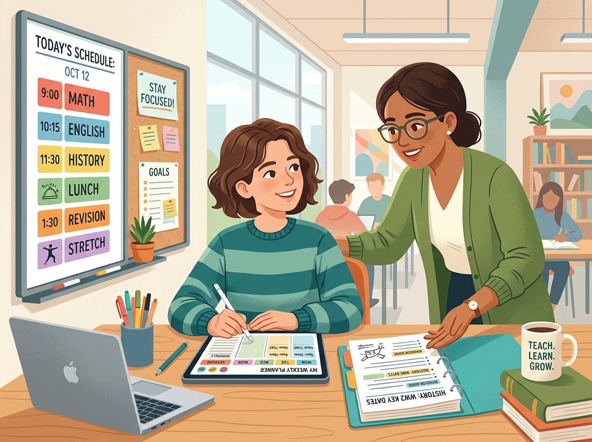 Specialist SEND and ADHD mentoring support with visual schedule and study strategies